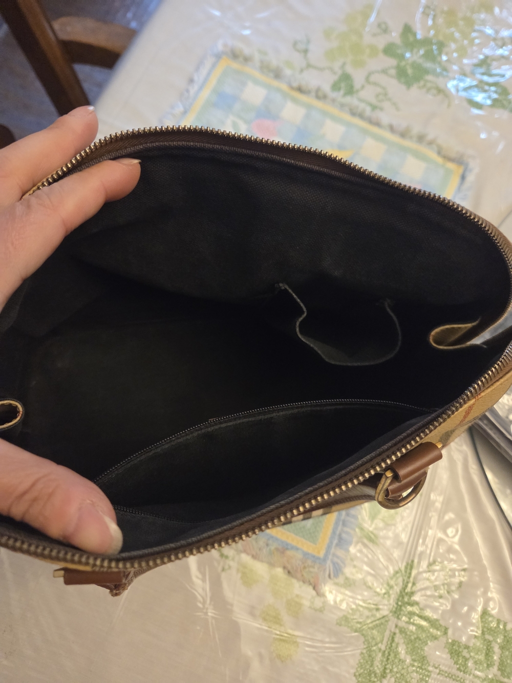 Burberry Beige Plaid Satchel with Brown Leather and Gold Hardware - Picture 11 of 12
